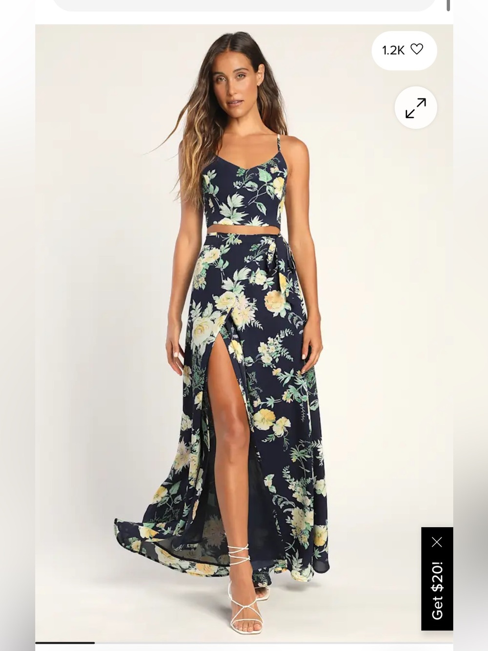 Like New - Lulu’s Bloom with a View Navy and Yellow Floral Set Dress Sz S